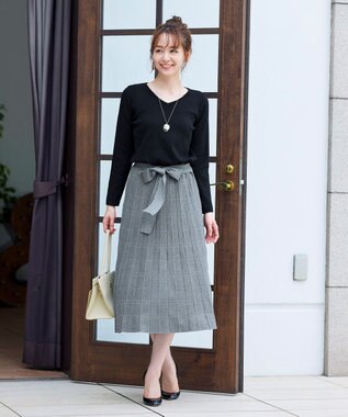 Tiaclasse L 【洗える】1枚で着映えするチェック柄編みニットワンピース ブラック×グレー