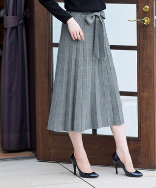 Tiaclasse L 【洗える】1枚で着映えするチェック柄編みニットワンピース ブラック×グレー