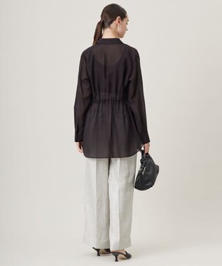 ICB L 【洗える】 PlaXシアーオーガンジー シャツ ブラック系