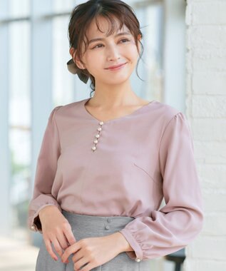 Tiaclasse 【スマート裏起毛・洗える】パールボタンブラウス