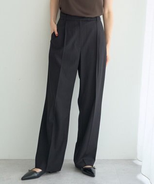 YECCA VECCA ウエストデザインワイドストレートパンツ Stripe