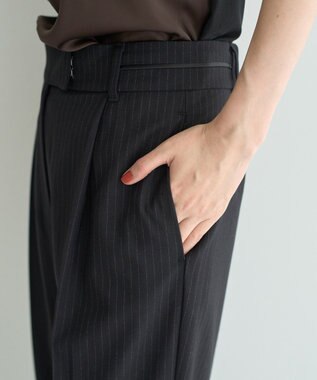 YECCA VECCA ウエストデザインワイドストレートパンツ Stripe