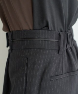 YECCA VECCA ウエストデザインワイドストレートパンツ Stripe