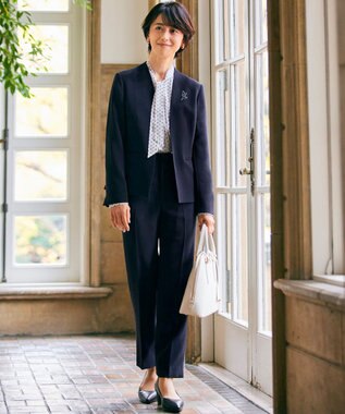 23区 【セットアップ対応】トリアセダブルジョーゼット パンツ ネイビー系