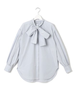 23区 【洗える】ライトメモリータフタ ボリュームボウタイ ブラウス スカイブルー系