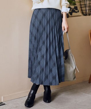 ANY 【新色追加/ウエストゴム】ウーリッシュプリーツスカート ネイビー系チェック