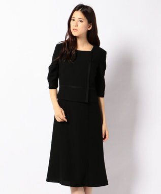 自由区 FORMAL 【ウォッシャブル対応】ドビーボーダーリボン ジャケット+ワンピース ブラック系