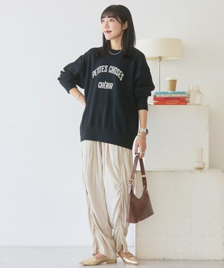 AMERICAN HOLIC コットンブレンドスウェットライクロゴニットトップス Black