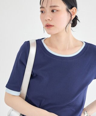 earth music&ecology レイヤードライクバイカラープルオーバー Navy