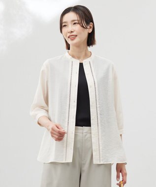 【WEB限定カラーあり・洗える】Sheer Vis リネン バンドカラー ブラウス