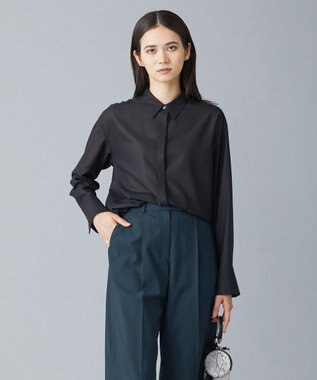 ICB 【洗える】トリアセコットンシアー ロングシャツ ブラック系