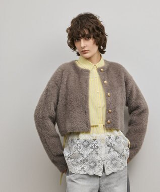GRACE CONTINENTAL フェザーショートニットカーディガン グレー