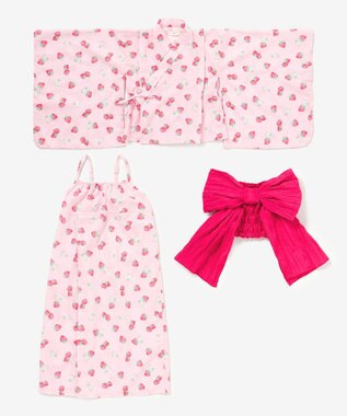 ANY KIDS 【簡単着付け】2WAY セパレート浴衣セット ピンク×イチゴ
