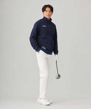 23区GOLF 【MEN】【UVカット】千鳥ジャカードニットブルゾン ネイビー系