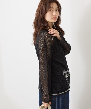AMERICAN HOLIC 【WEB限定】ランダムロゴメッシュロングTシャツ/チュニック Black