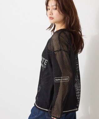 AMERICAN HOLIC 【WEB限定】ランダムロゴメッシュロングTシャツ/チュニック Black