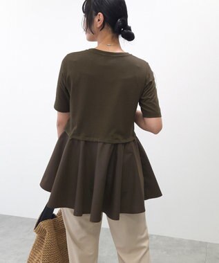 Green Parks 異素材ドッキングペプラムプルオーバー Brown