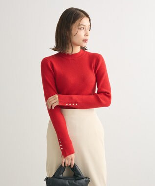 Green Parks もちやわ　袖口釦リブニットプルオーバー Red