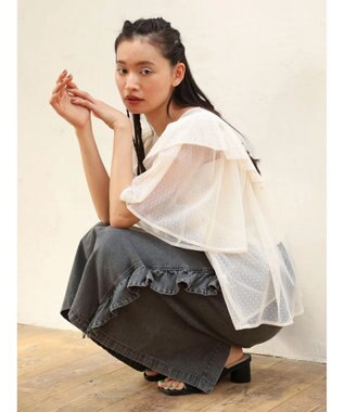 Green Parks ■ＥＳＣＡＲ　ドットチュールフレアヨークプルオーバー Ivory