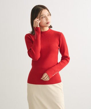 Green Parks もちやわ　袖口釦リブニットプルオーバー Red