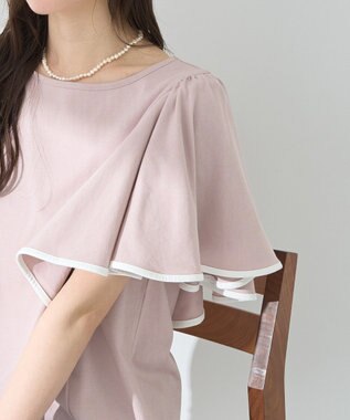 earth music&ecology 【接触冷感/洗濯機可】パイピングフレアスリーブカットソー Pink Beige