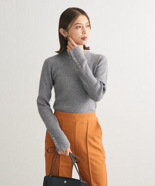 Green Parks もちやわ　袖口釦リブニットプルオーバー Gray