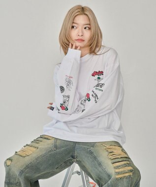 WEGO 【ユニセックス着用ITEM】別注VISIONグラフィックスリーブプリントT（LS） ホワイト
