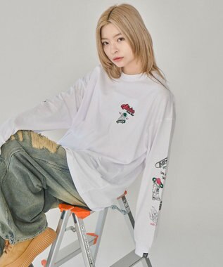 WEGO 【ユニセックス着用ITEM】別注VISIONグラフィックスリーブプリントT（LS） ホワイト