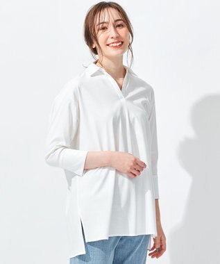 自由区 【洗える】エンブロイダリー スキッパーチュニック アイボリー系