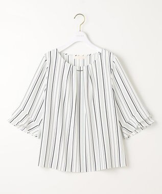 ANY SIS S 【洗える】ラッフルフレアジョーゼット ブラウス ネイビーストライプ