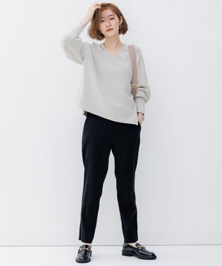 23区 L 【洗える】コンパクトコットンポリエステル Vネック ニット ライトグレー系