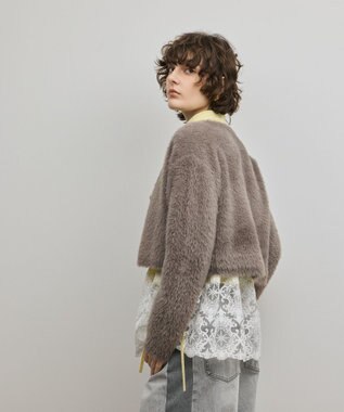GRACE CONTINENTAL フェザーショートニットカーディガン グレー