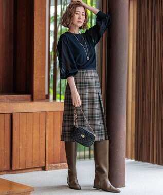 23区 L 【ご好評につきカラー追加/洗える】クロスコンビ パフスリーブ ニット ネイビー系