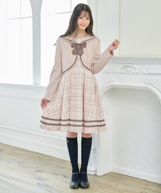ANY KIDS ジャケット付き チェック ワンピース ピンクベージュ