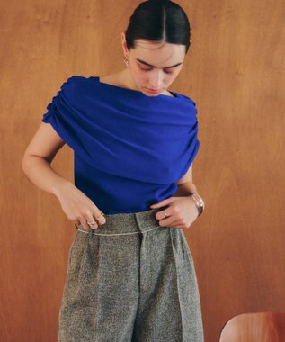 YECCA VECCA シャーリングオフショルニット Blue