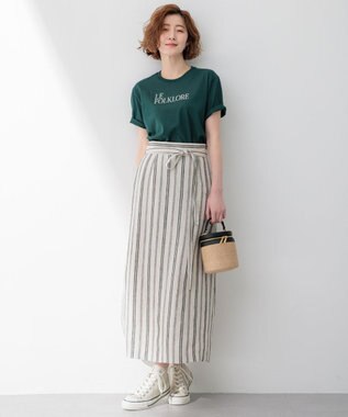 23区 【洗える】リネンストライプ Aライン スカート ベージュストライプ