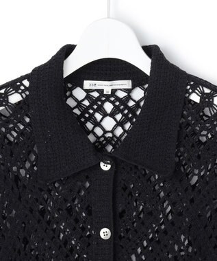 23区 【先行予約】エンブロイダリーレース ポロ ニット ブラック系