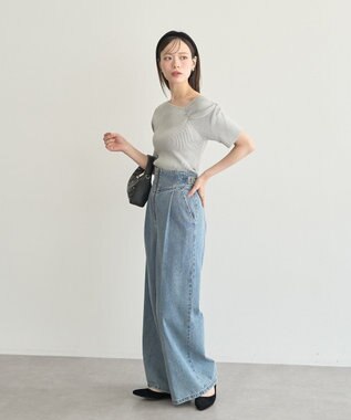 earth music&ecology アシメネックリブニットプルオーバー Gray Mixture