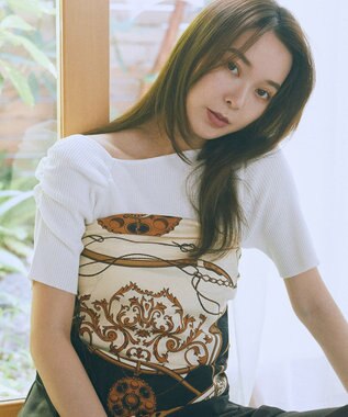 earth music&ecology アシメネックリブニットプルオーバー Off White