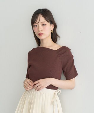 earth music&ecology アシメネックリブニットプルオーバー Brown