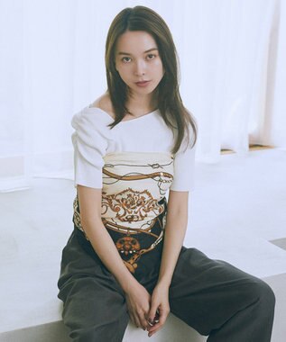 earth music&ecology アシメネックリブニットプルオーバー Off White