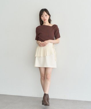 earth music&ecology アシメネックリブニットプルオーバー Brown