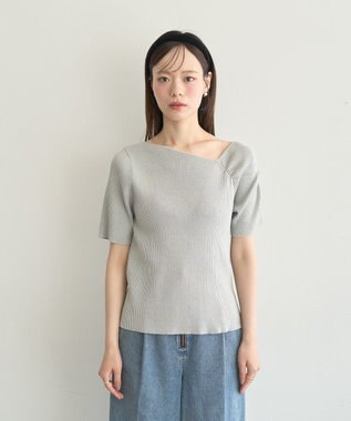 earth music&ecology アシメネックリブニットプルオーバー Gray Mixture