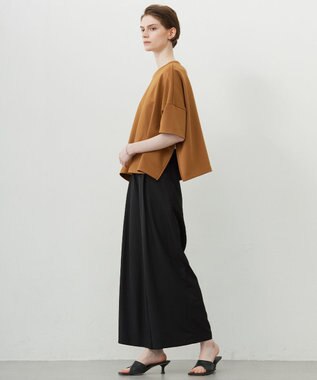 ICB L 【接触冷感・UVケア・速乾・洗える】シルクエステルタフタ ワイドパンツ ブラック系