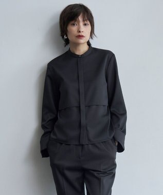 ICB L 【洗える】ウォームサテン クロップドシャツ ブラック系