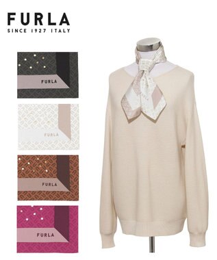 MOONBAT FURLA(フルラ)シルクツイル アーチロゴ スカーフ 65cm×65cm オフホワイト