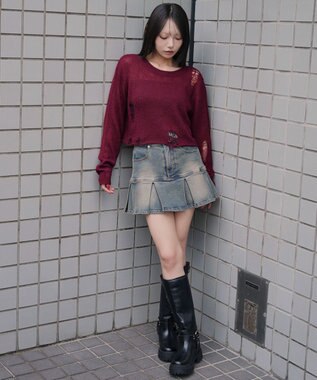 WEGO モヘアタッチダメージショートニット ワイン