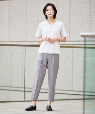 J.PRESS LADIES 【セットアップ対応・洗える・UVケア・速乾】 OXIJEWELストレッチ テーパード パンツ ライトグレー系