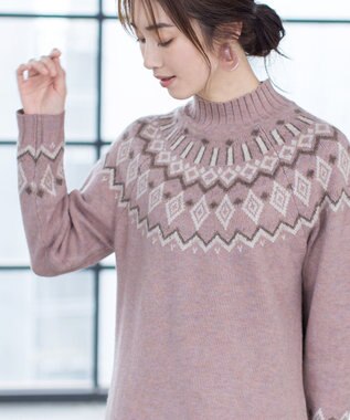 Tiaclasse L 【洗える】ノルディック柄ニットチュニック ピンク