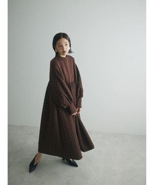 Green Parks armonia．異素材切替ワンピース Brown